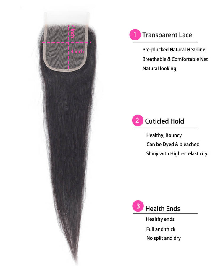 Charmanty Silky Straight Bundles with Closure 4x4 Transparent Lace Human Hair