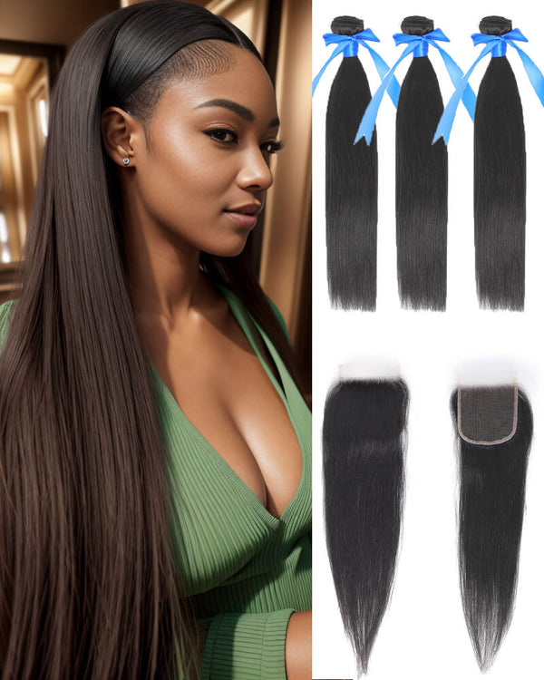 Charmanty Silky Straight 4x4 Undetectable HD Closure with Bundles Real Human Hair