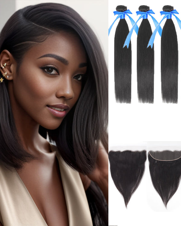 Charmanty Silky Straight 13x4 Undetectable HD Lace Closure with Bundles Real Human Hair