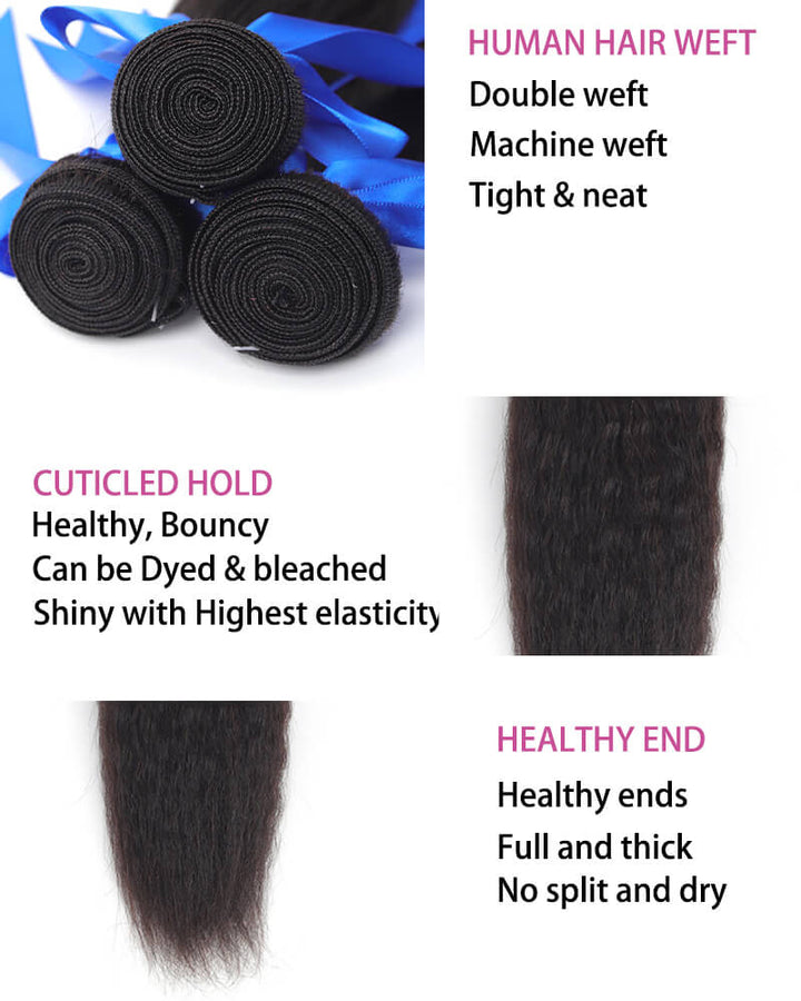 Charmanty Premium Afro Kinky Straight Bundles with Closure 4x4 Transparent Lace