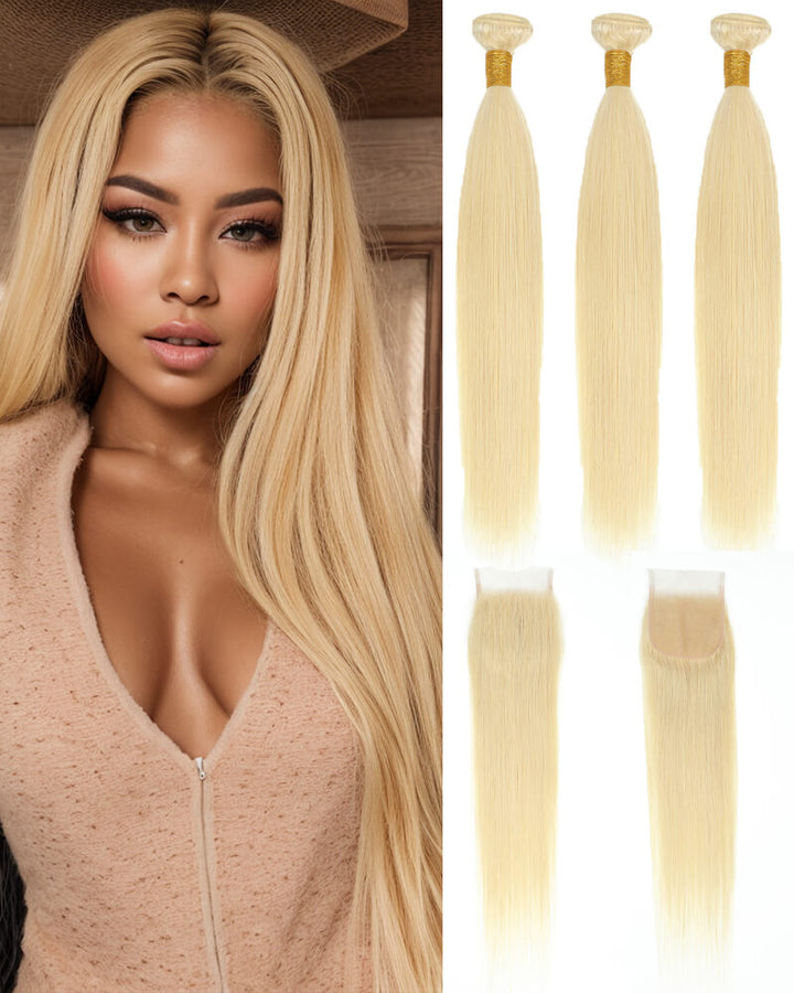 Charmanty Luxury 613 Bundles with Closure 4X4 Invisible Lace True Human Hair