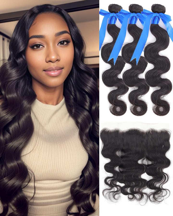 Charmanty Superior 13x4 Lace Closure With 3 Bundles Body Wave Real Human Hair