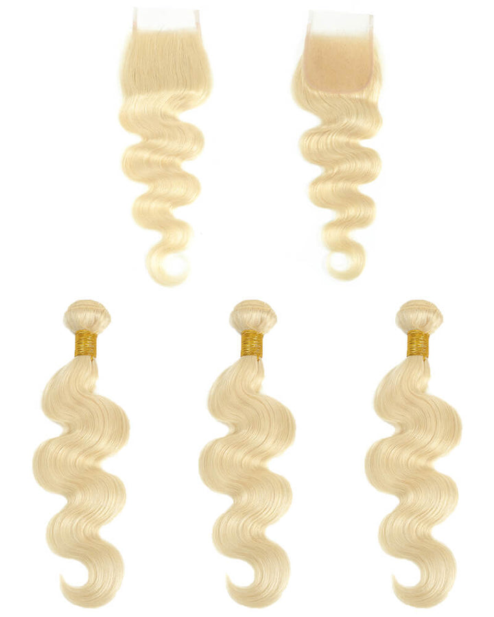 Charmanty Glamorous 613 Blonde Bundles with Closure 4X4 Invisible Lace Body Wave