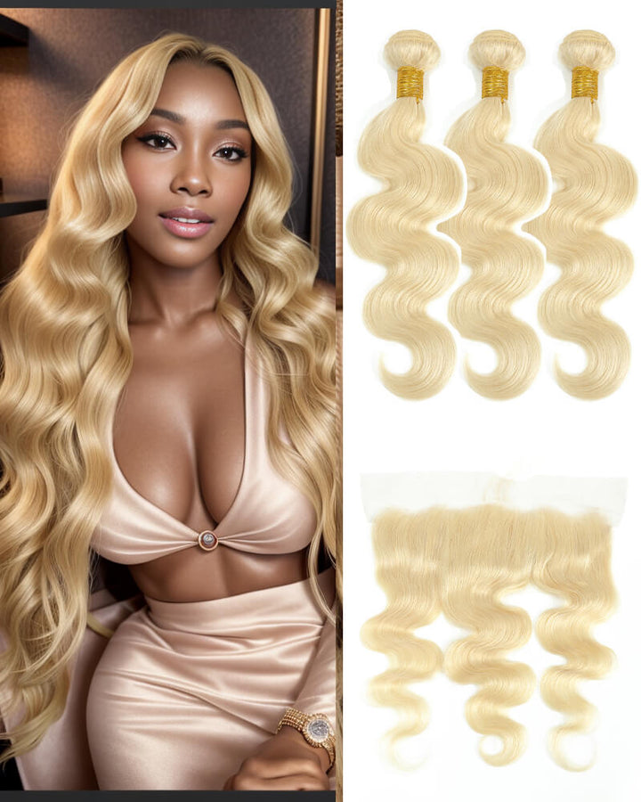 Charmanty Glamorous 613 Blonde Human Hair Weave with Closure 13X4 Invisible Lace Body Wave