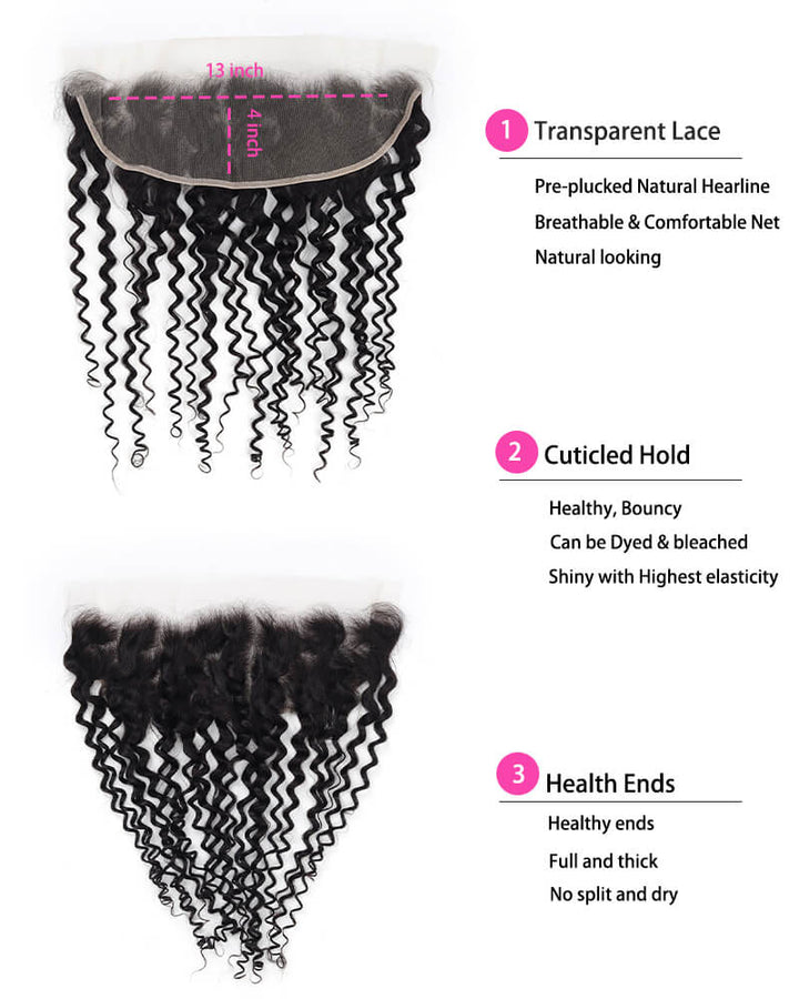 Charmanty 3pcs 100% Human Hair Bundles with Closure 13x4 Transparent Lace Water Wave