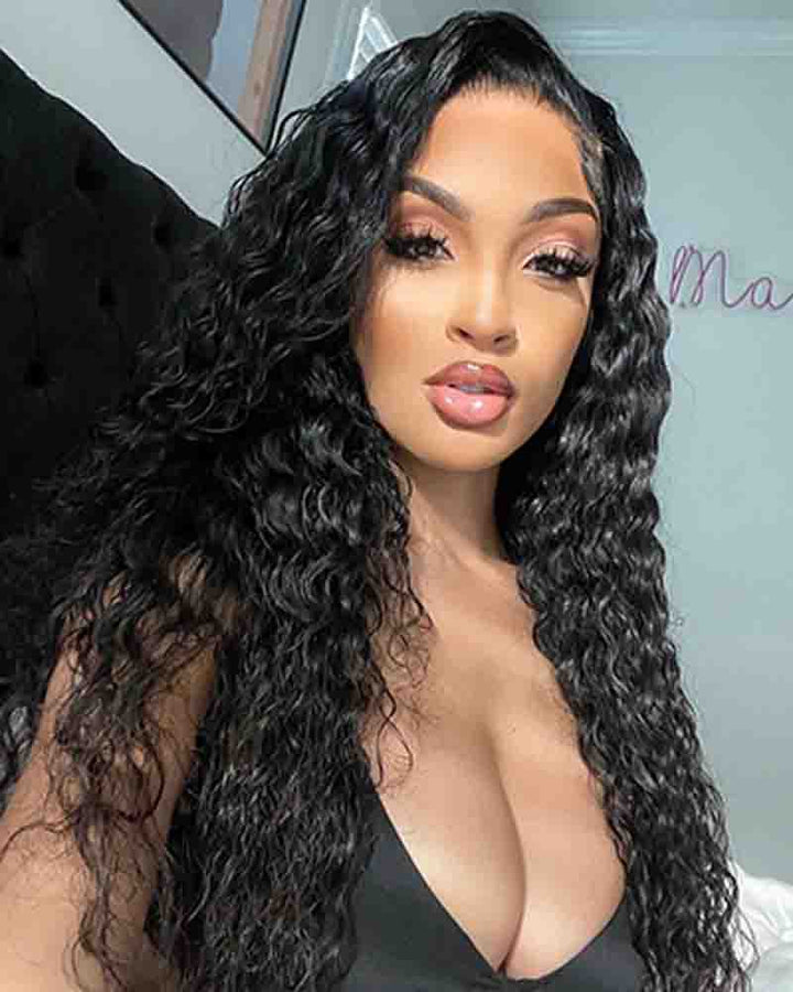 Charmanty Glueless deep body wave wig 5x5 Lace Closure Natural Black Color