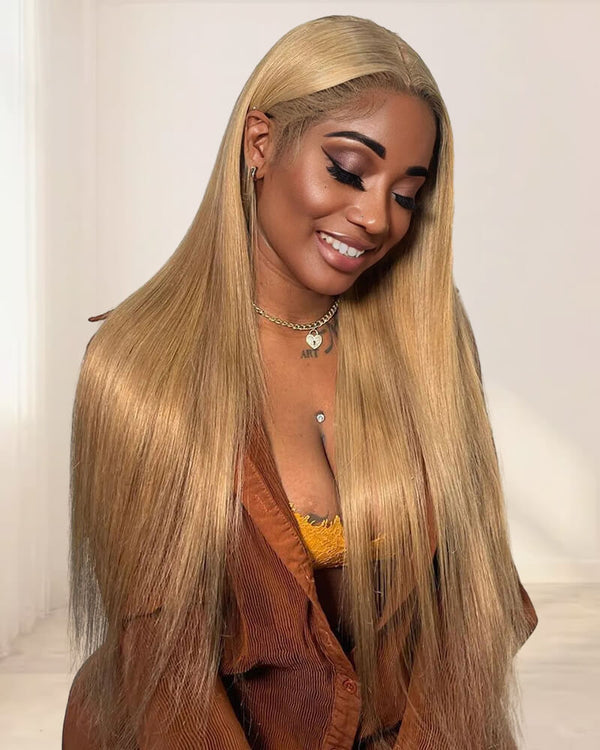 Charmanty Honey Blonde Lace Front Wig 13x6 Invisible Lace with Pre-plucked Hairline Human Hair Straight
