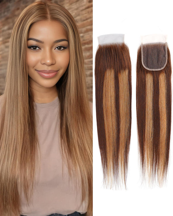 Charmanty Honey Blonde 4x4 Middle Part Closure 100% Human Hair Straight