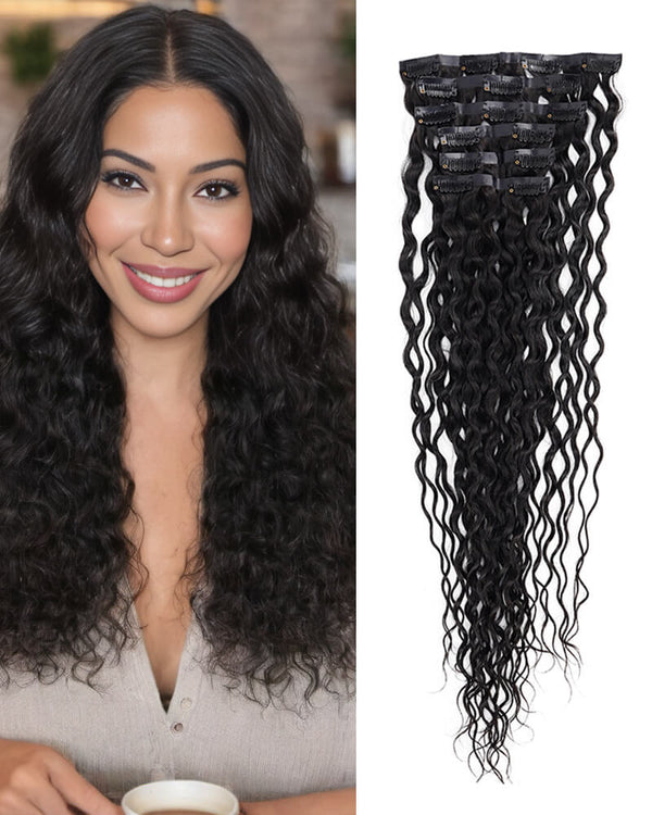 Charmanty Seamless Exotic Curly Clip In Hair Extensions Human Hair for Black Hair 