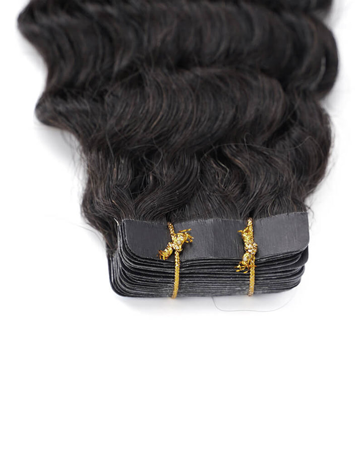 Charmanty Super Natural Curly Tape In Extensions Human Hair Deep Wave One Piece