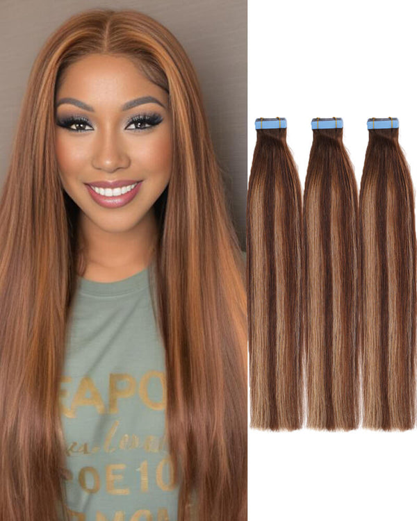 Charmanty Honey Blonde Invisible Tape In Extensions Human Hair Straight One Piece