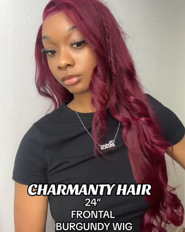 [Upgrade] Charmanty Flawless Straight 99J 180% Density Wig 13x4 Invisible Lace Human Hair
