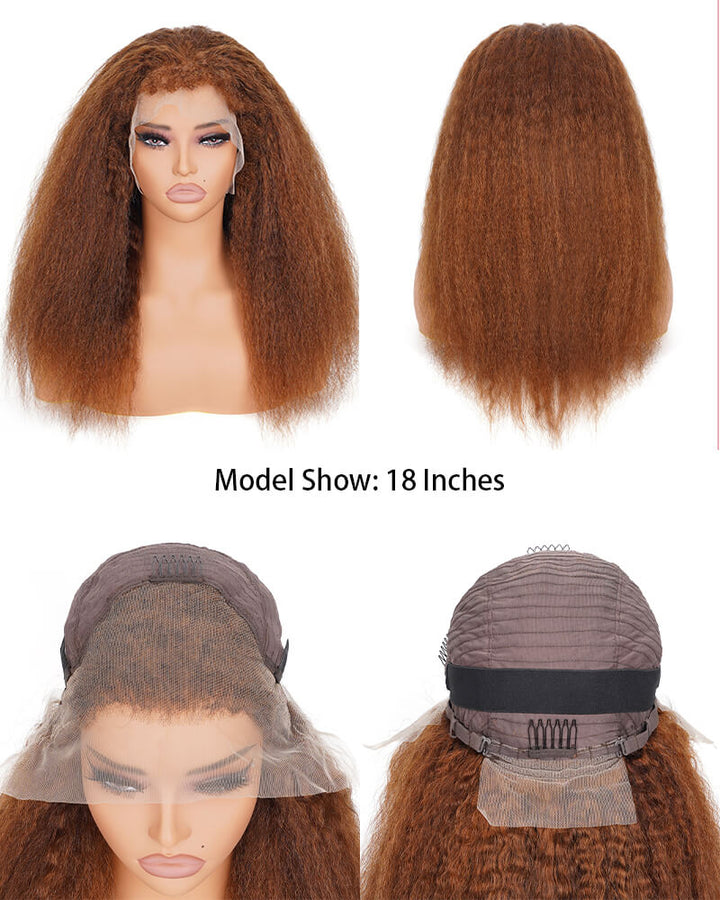 Charmanty Chocolate Brown 4C Edges Wig With Free Parting 13x4 Transparent Lace Super Natural Kinky Straight Hairline