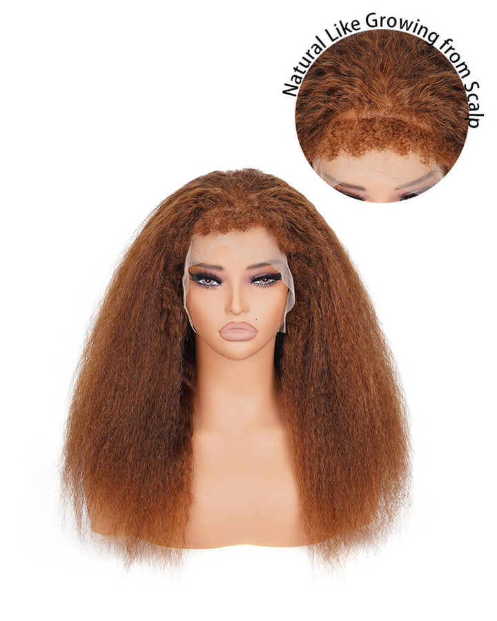 Charmanty Chocolate Brown 4C Edges Wig With Free Parting 13x4 Transparent Lace Super Natural Kinky Straight Hairline