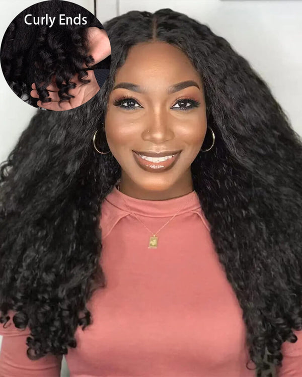 Charmanty Fluffy Kinky Straight Wig With Loose Wave Ends 13x4 Ear to Ear Lace