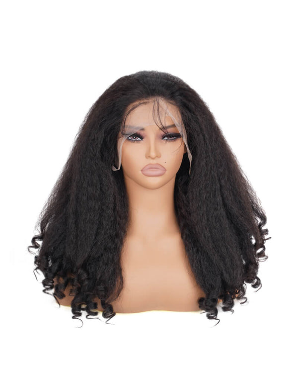 Charmanty Fluffy Kinky Straight Wig With Loose Wave Ends 13x4 Ear to Ear Lace