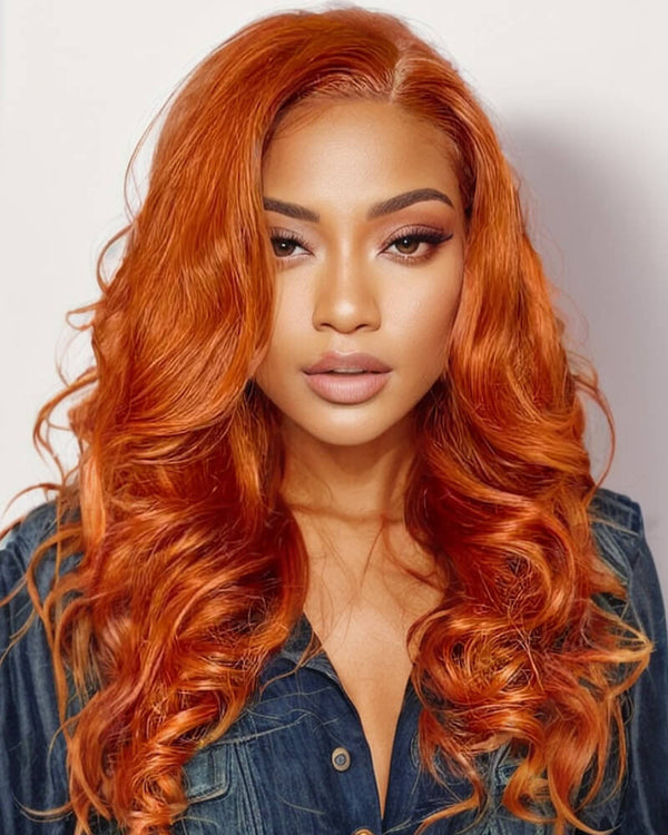 Charmanty Stylish Ginger Wig Human Hair 13x4 Invisible Transparent Lace Body Wave