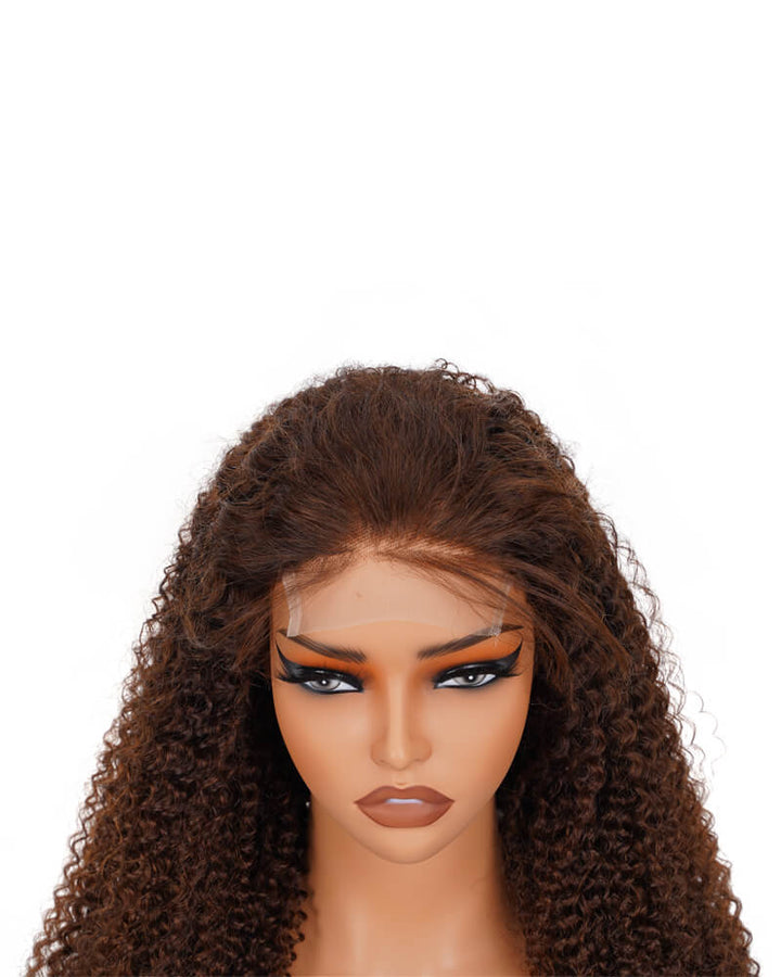 Charmanty Luxurious Brown Curly Wig with 4x4 Invisible Lace Human Hair