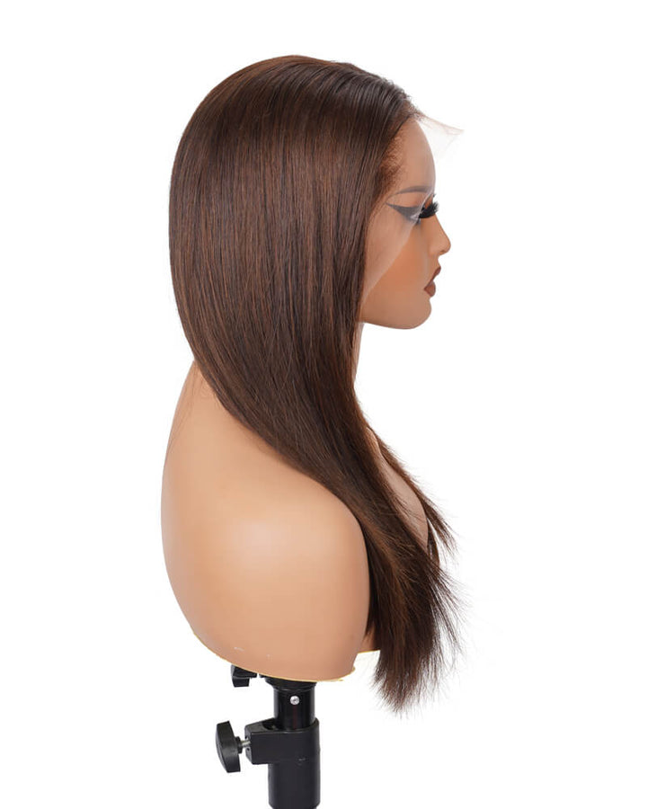 Charmanty Charming Chocolate Brown Layered Cut Straight Wig Human Hair 13x4 Natural Melted Lace