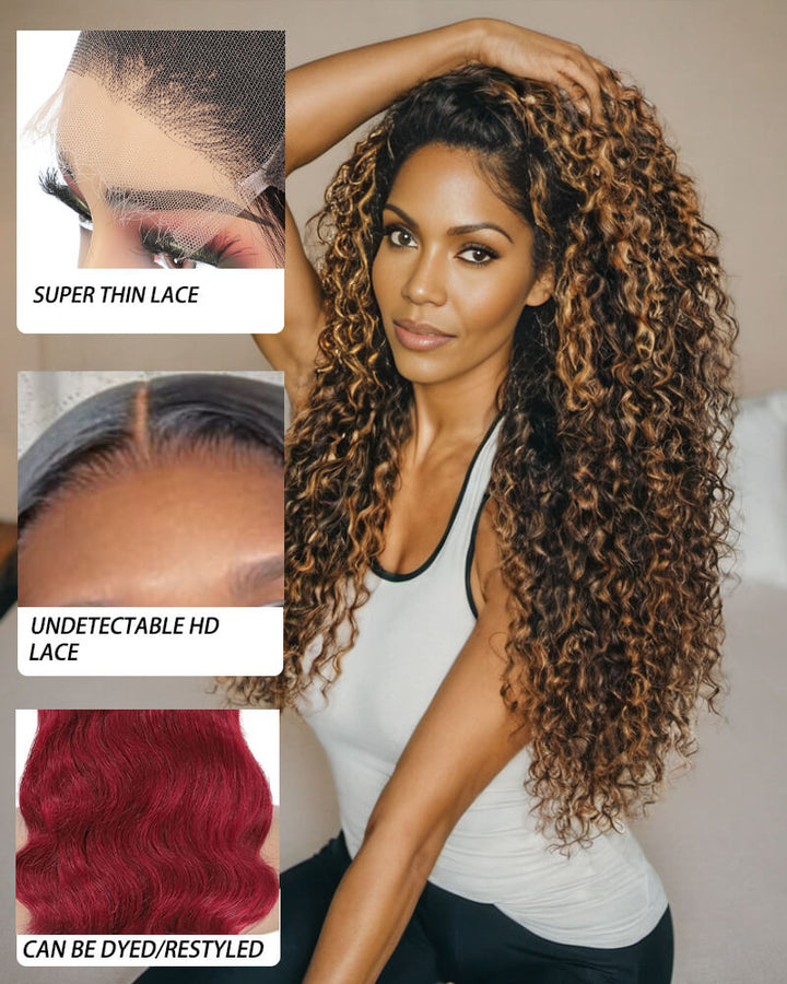 [Upgrade] Charmanty Ombre Honey Blonde Highlights Wig 13X4 Natural Melted Lace Deep Wave Human Hair