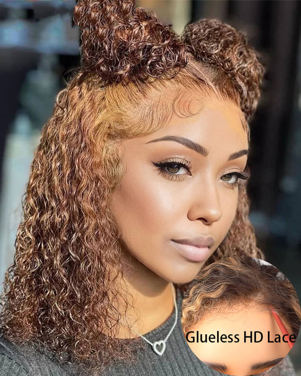 Charmanty Honey Brown Wig with Blonde Highlights 6x4 Wear & Go Glueless HD Lace Kinky Curly