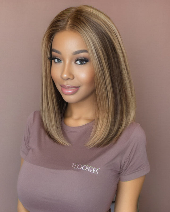 Charmanty Affordable Shoulder Length Wig 4x4 Lace Closure Honey Blonde Highlight